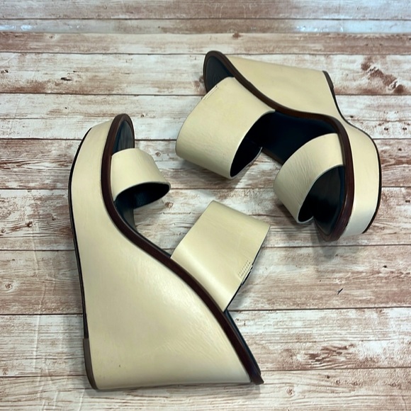 Tory Burch Butter Cream 5” Wedges Strapless Sandals Size 9-1/2M - Picture 3 of 13